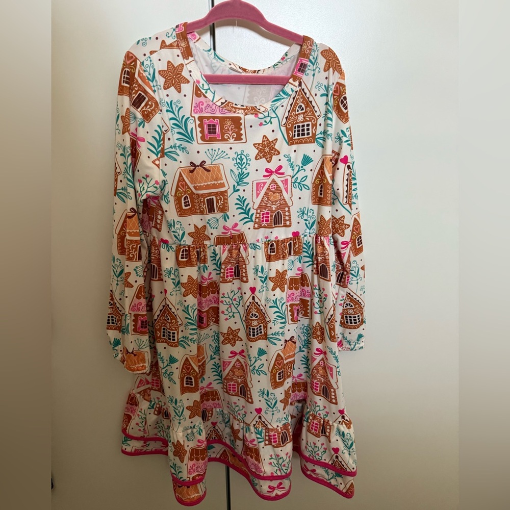 Gingerbread House Print Kids Dress